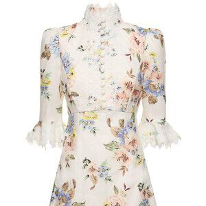 NWT $850 Zimmermann Matchmaker Applique Linen Lace Mini Dress Blue Floral AU0